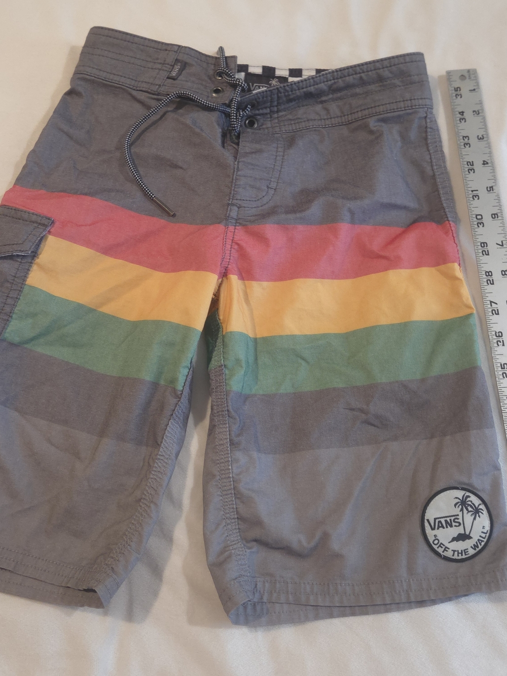Vans Gray Swim Board Shorts with Red, Yellow & Green Stripes